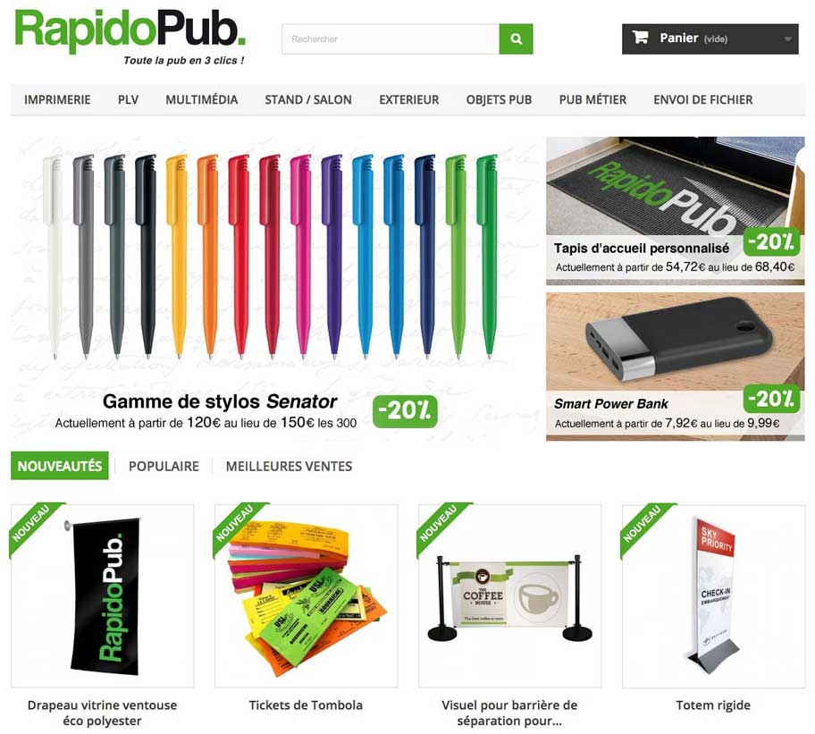 Sur RapidoPub, nous vous proposons plus de 1000 produits publicitaire en ligne régulièrement mis à jour ! Sur RapidoPub, nous vous proposons plus de 1000 produits publicitaire en ligne régulièrement mis à jour !
